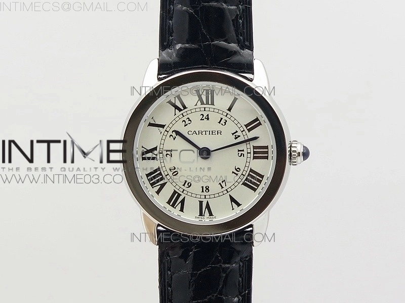 Ronde Solo de Cartier 29.5mm K11 1:1 Best Edition White Dial on Black Croco Leather Strap Ronda Quartz